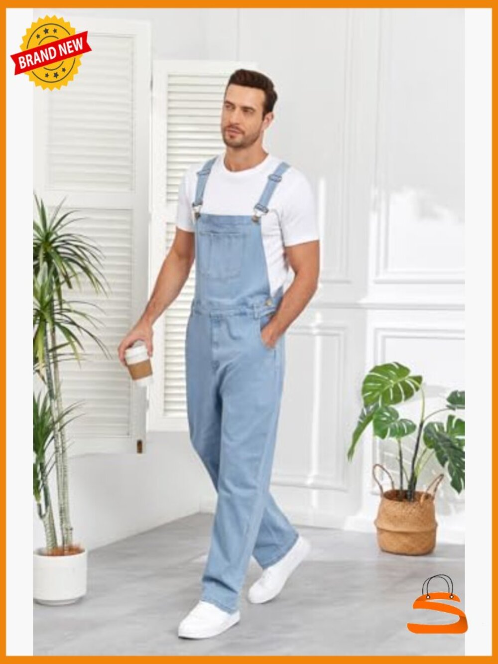 Men's Denim Overalls Bib Jumpsuit Work Utility Coveralls Loose Fit with Zipper - Picture 2 of 7